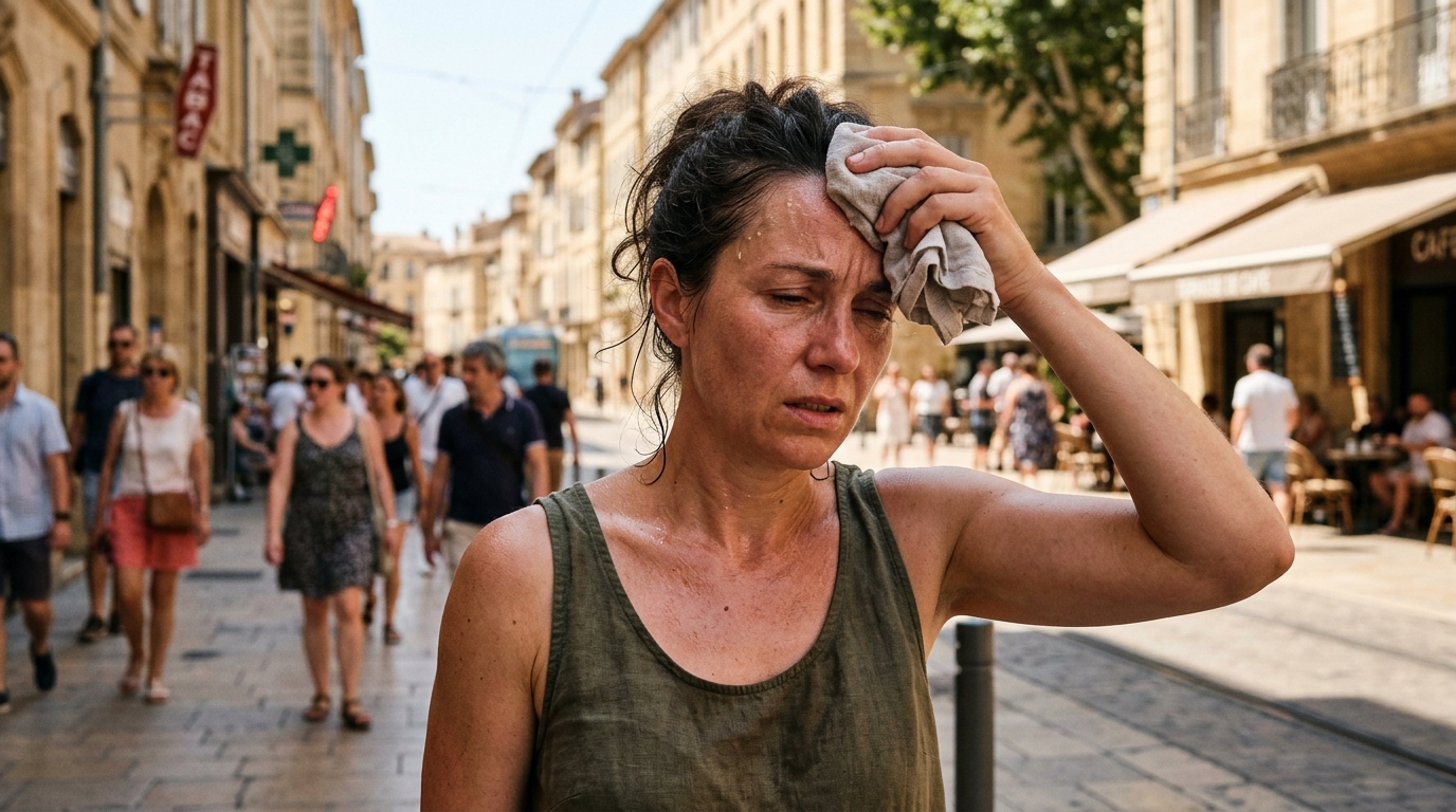 Personne épuisée par la chaleur en pleine rue