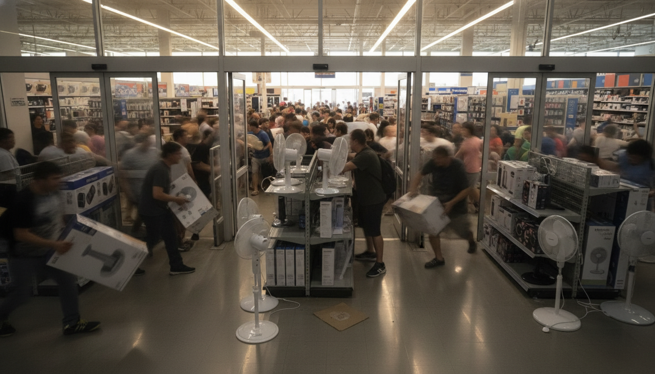 Ruée de clients dans un magasin pendant la canicule