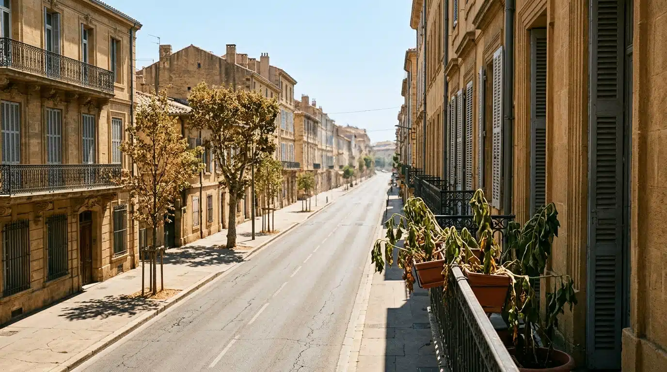 Rue française vide sous une chaleur écrasante