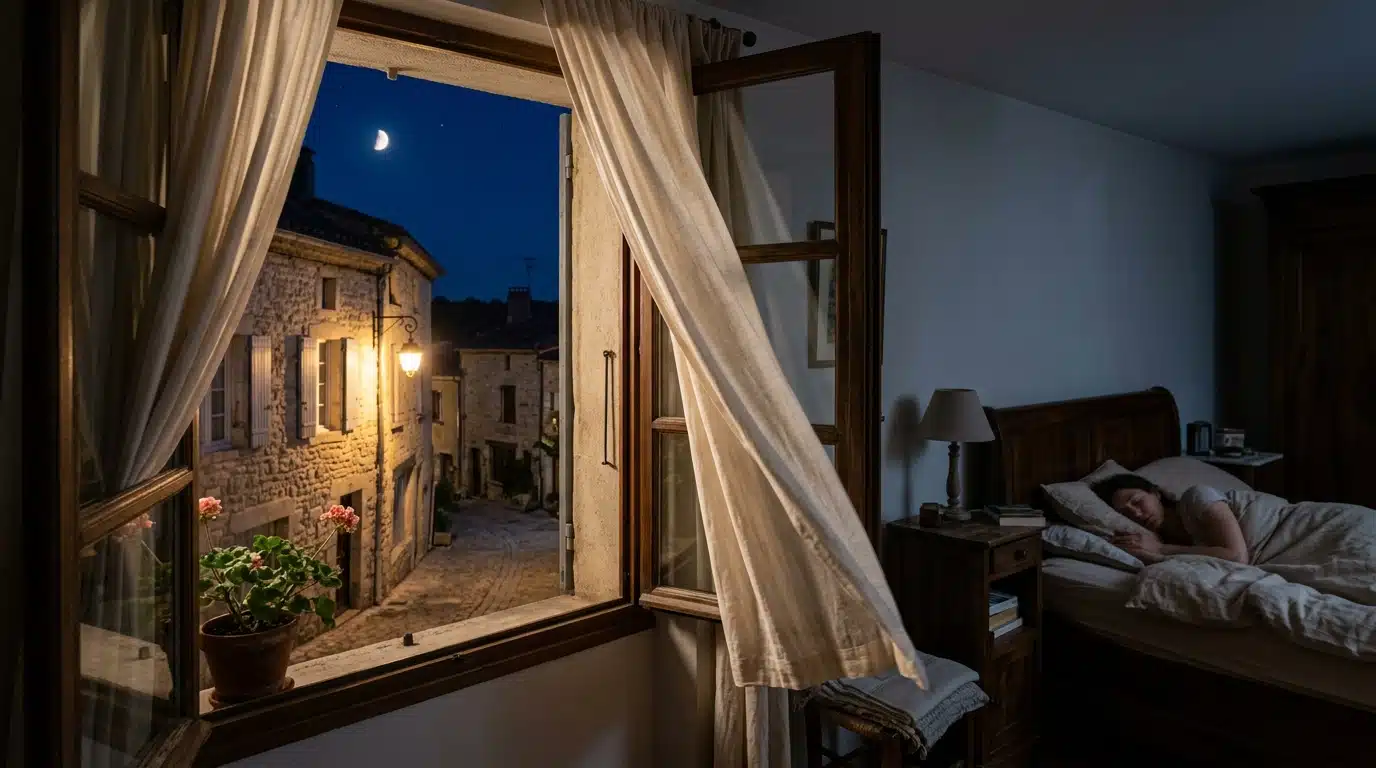 Fenêtre ouverte la nuit pour aérer pendant la canicule