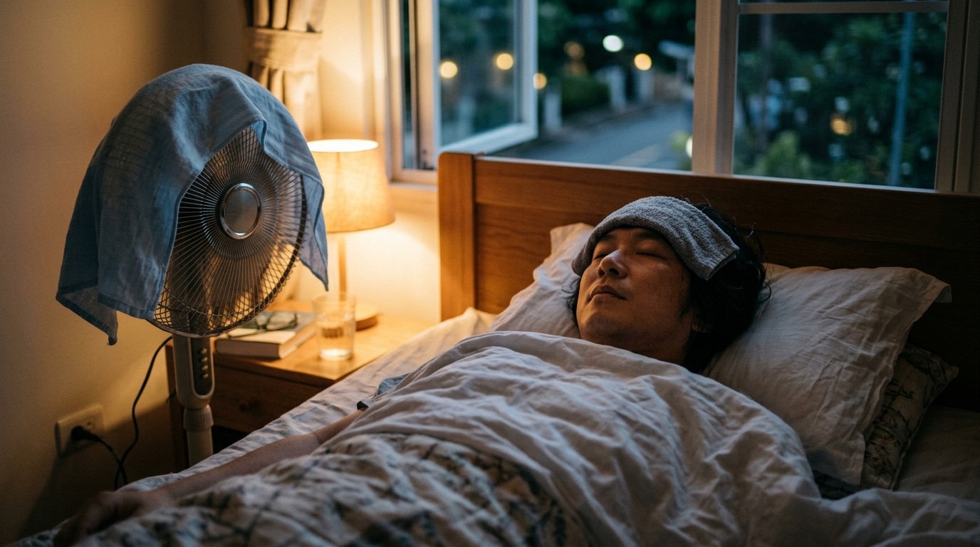 Personne dormant avec linge humide pendant la canicule