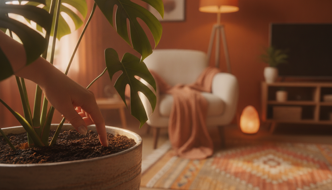 Vérification de l'humidité de la terre du monstera