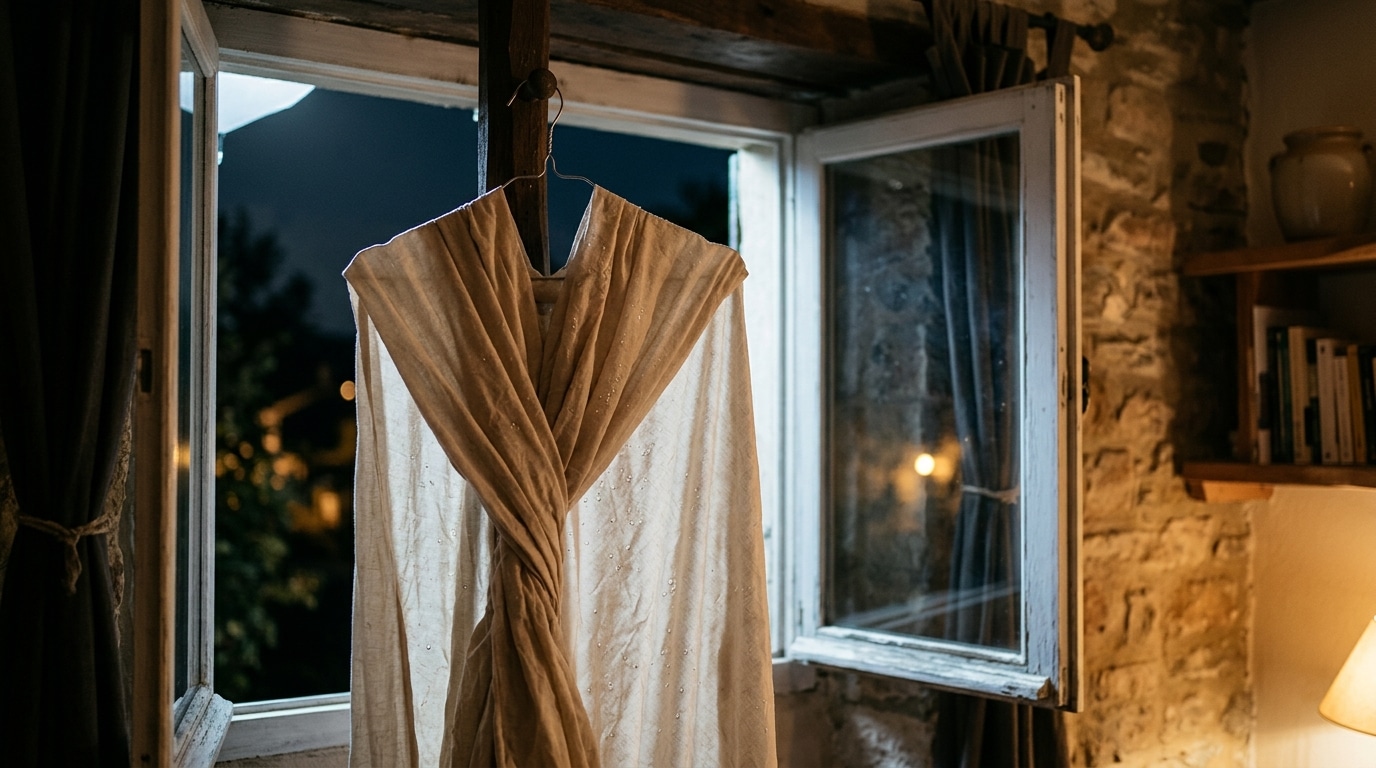 Drap en coton humide suspendu devant une fenêtre