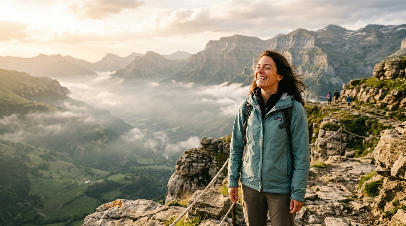 Femme profitant de la fraîcheur en montagne pyrénéenne
