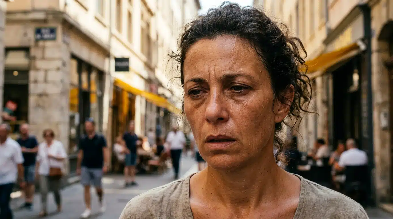 Visage d'une personne épuisée par la chaleur intense
