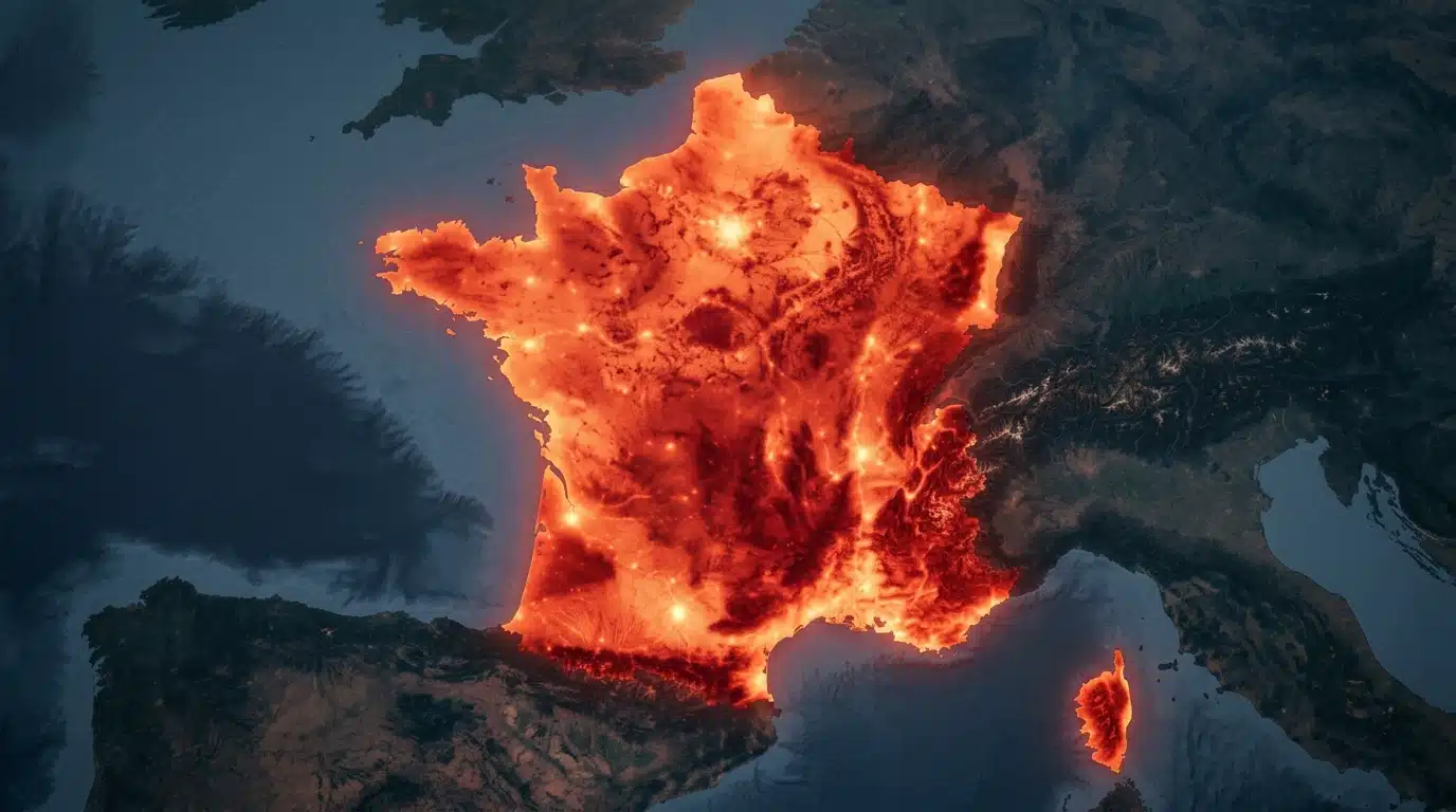 Carte de France entièrement rouge symbolisant la canicule
