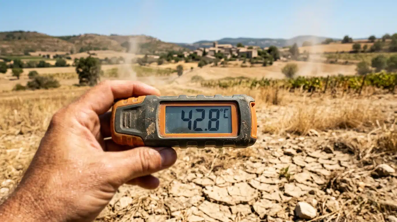 Thermomètre affichant une chaleur extrême en campagne
