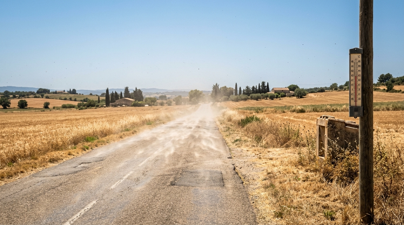 Route de campagne déformée par la chaleur intense