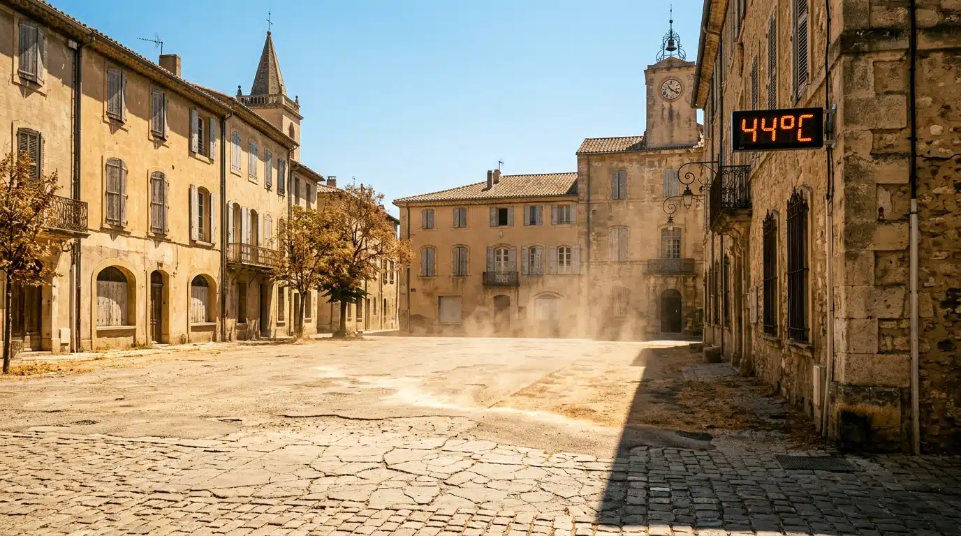 Place ensoleillée vide sous chaleur écrasante à Toulouse