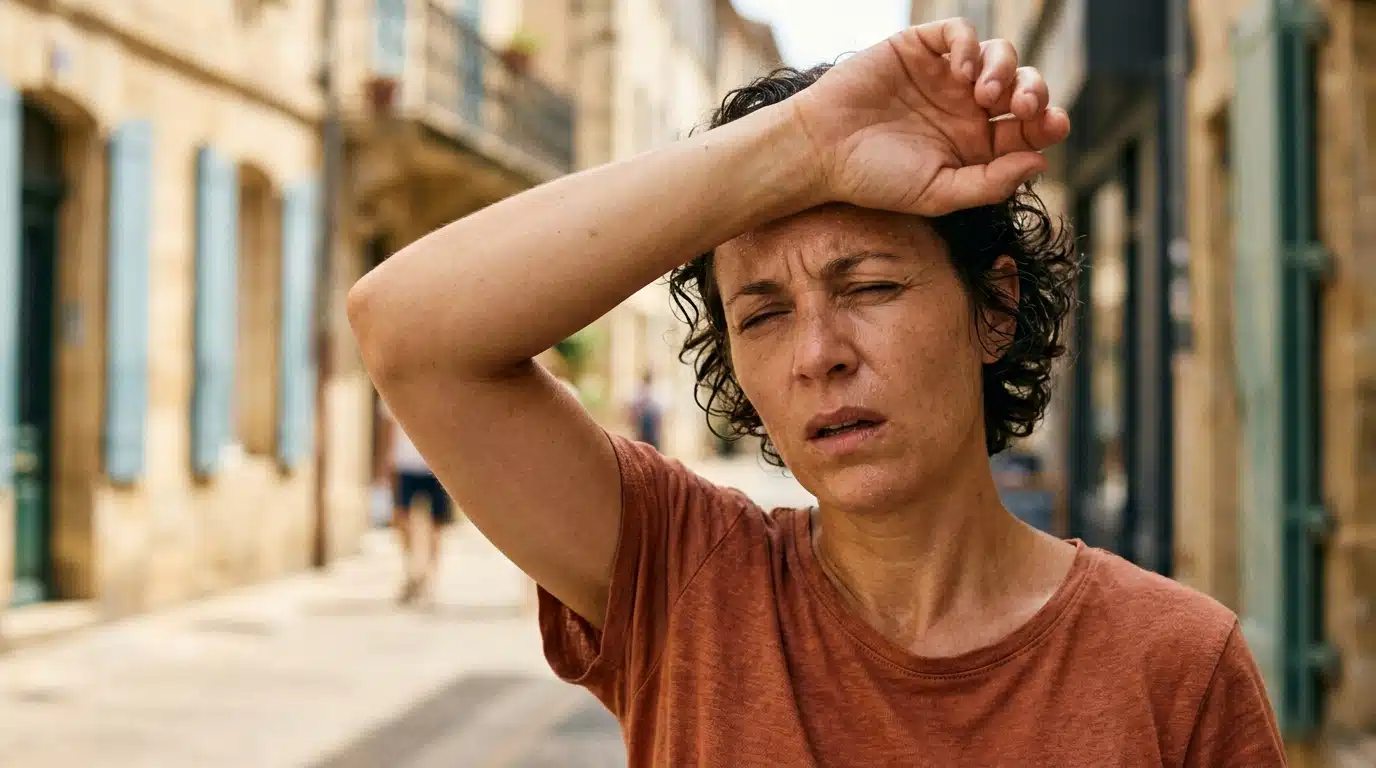 Personne épuisée essuyant son front sous forte chaleur