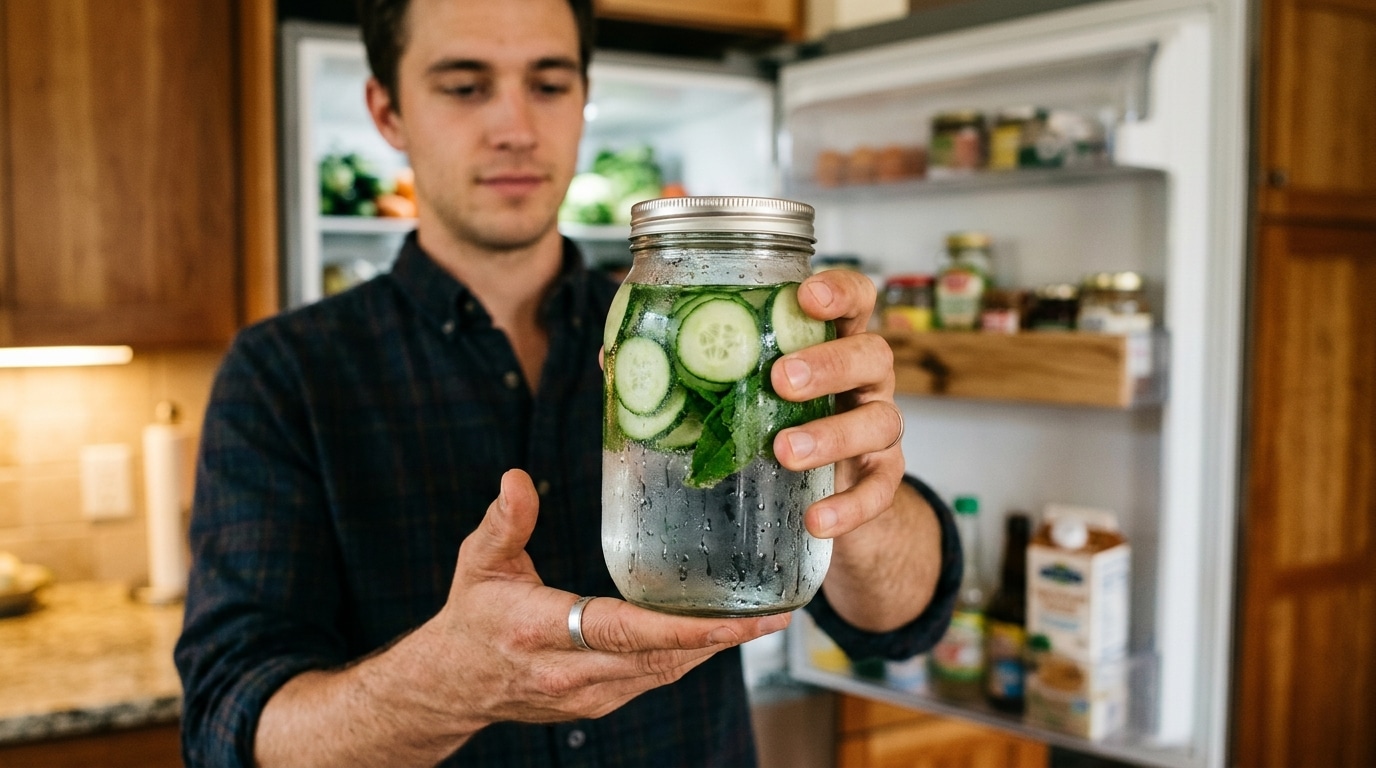 Eau infusée au concombre et à la menthe fraîche