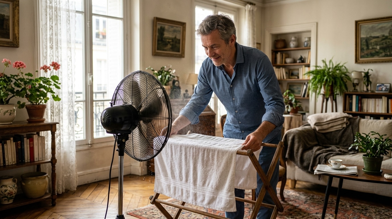 Ventilateur avec linge humide technique espagnole