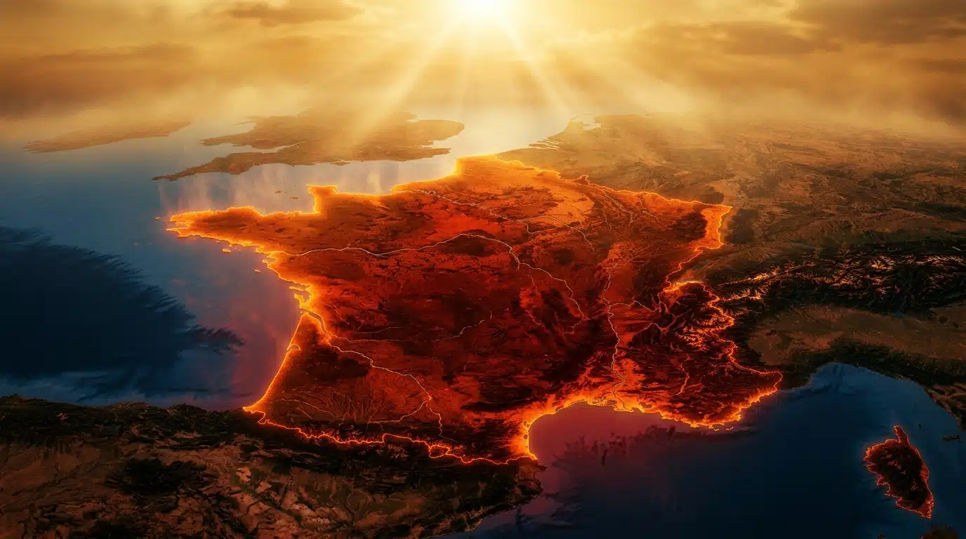 Carte de France en rouge sous une chaleur intense