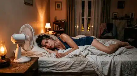 Personne mal à l'aise dans son lit avec ventilateur inefficace