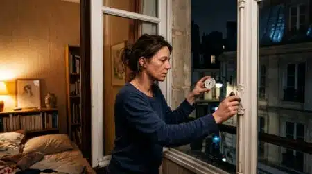 Femme ouvrant sa fenêtre la nuit pour aérer sa chambre
