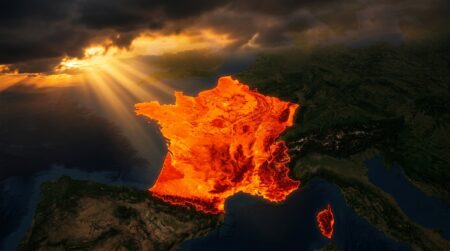 Carte de France en alerte canicule avec teintes orange