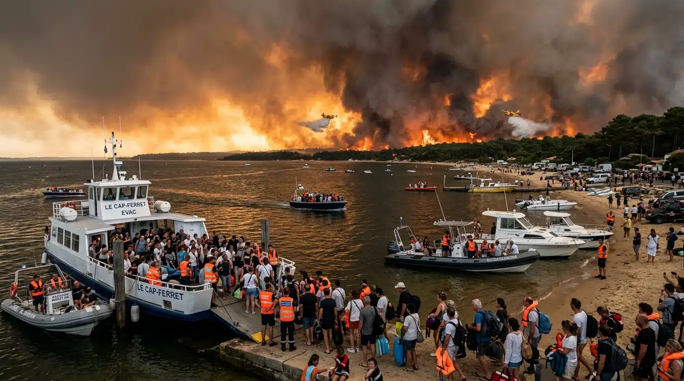Cap-Ferret évacué par la mer, un feu "apocalyptique" fonce sur Biscarrosse : Macron appelle l'Europe en renfort
