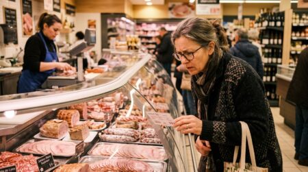 Rayon charcuterie coupe dans un supermarché Carrefour
