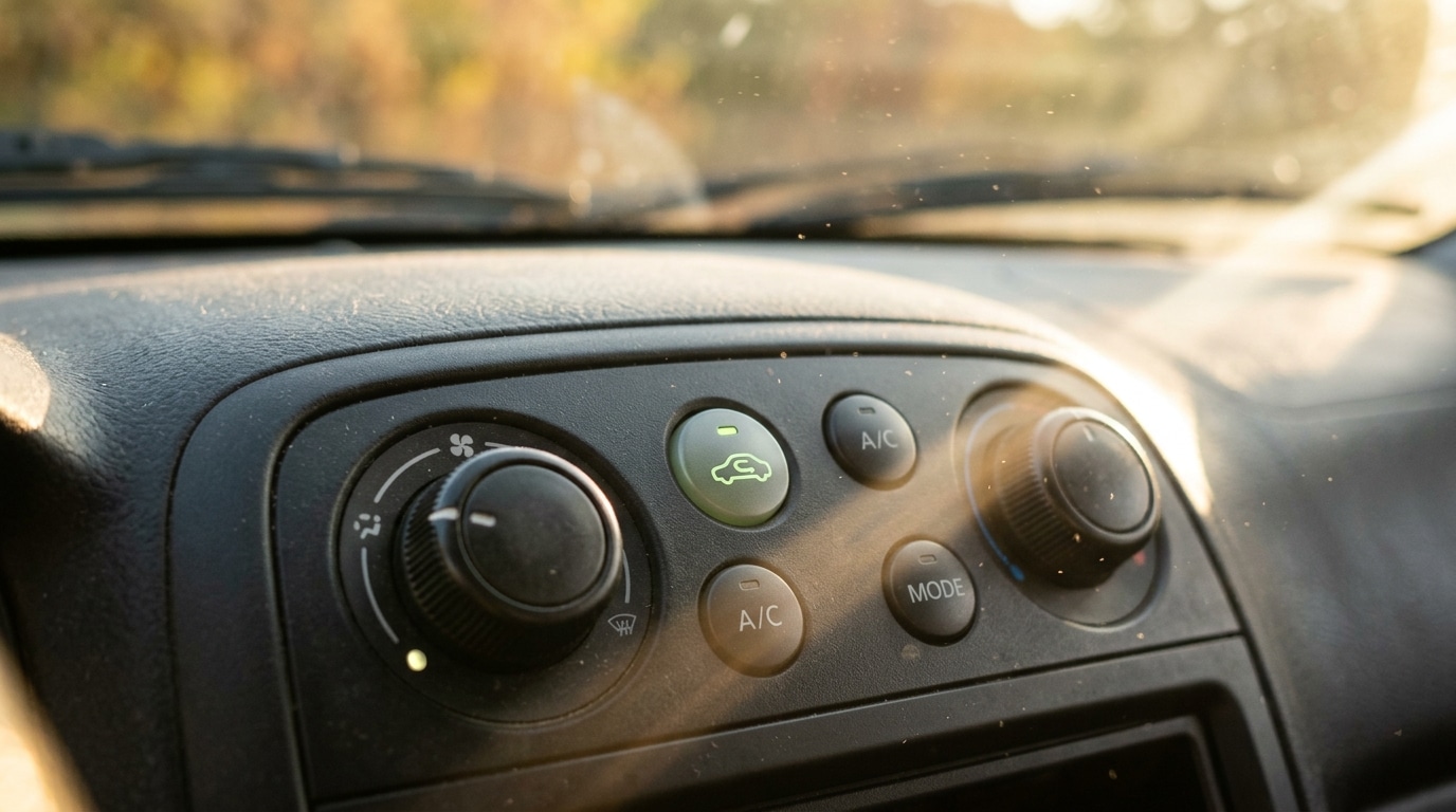 Bouton de recyclage d'air sur tableau de bord de voiture