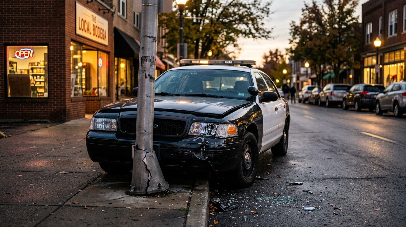 Voiture de police accidentée contre un lampadaire
