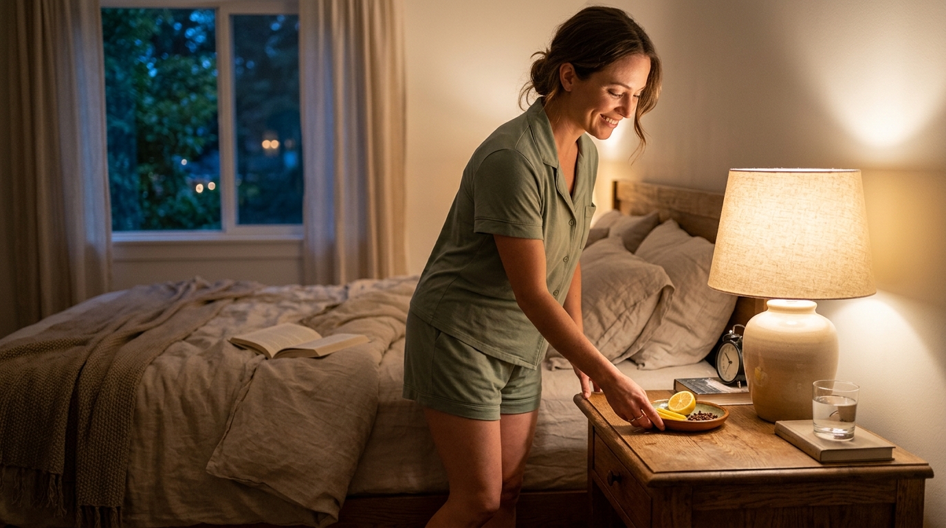 Femme installant son répulsif naturel avant de dormir