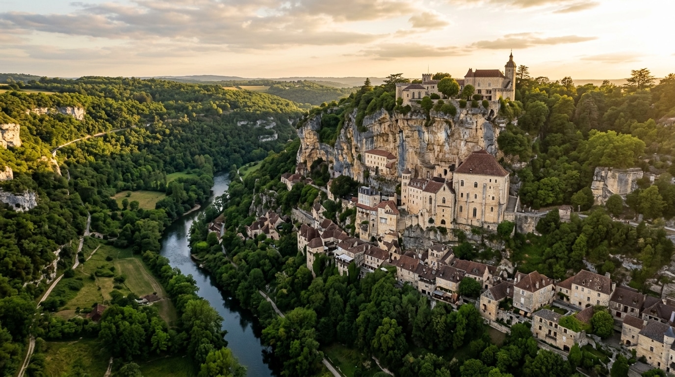 Village médiéval perché sur une falaise calcaire du Lot