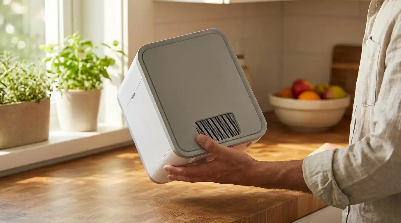 Main retournant un appareil portable sans gaine d'évacuation