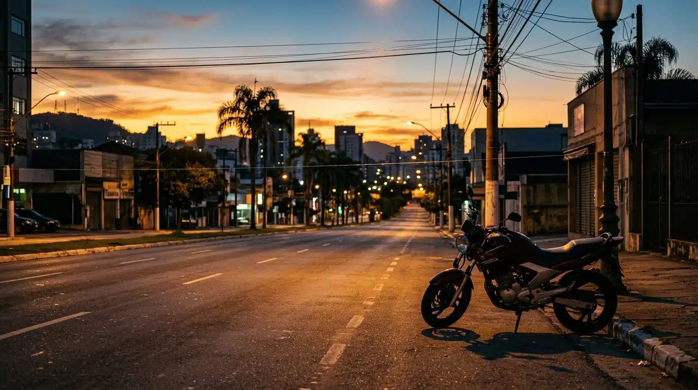 Avenue urbaine au crépuscule avec fil tendu invisible