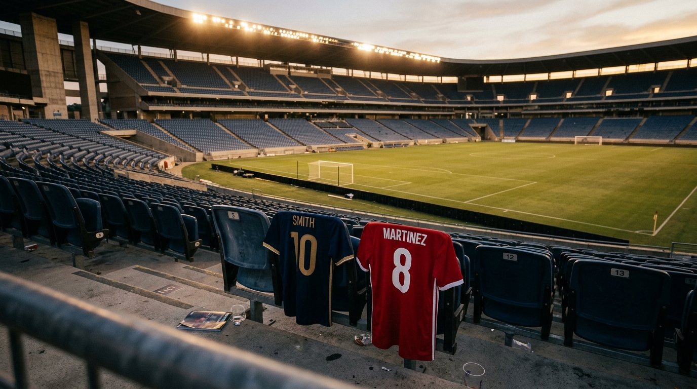 Stade de football vide au coucher du soleil