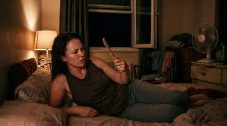 Femme allongée dans un lit cherchant le sommeil par forte chaleur