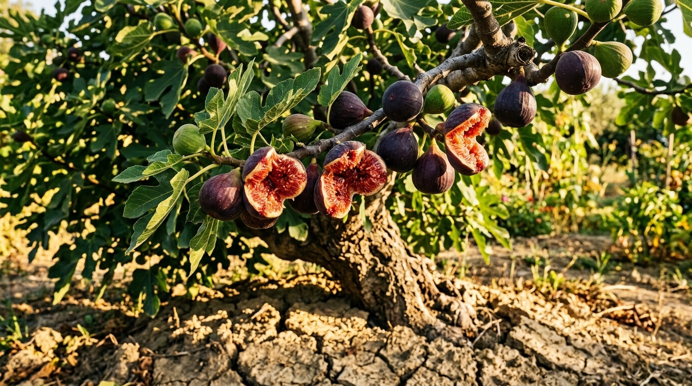 Figues éclatées sur une branche en pleine canicule