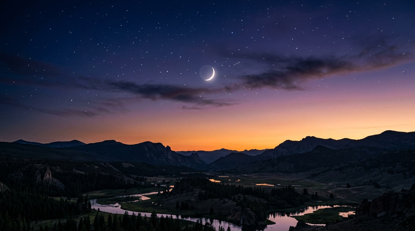 Croissant de lune dans un ciel étoilé nocturne