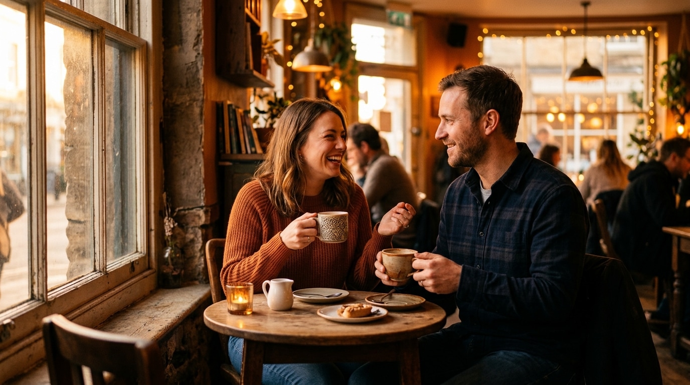 Deux personnes retrouvent une connexion autour d'un café