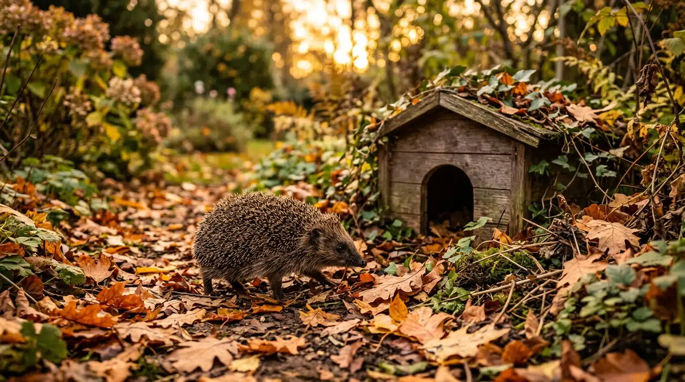 Hérisson sauvage se promenant dans un jardin au crépuscule