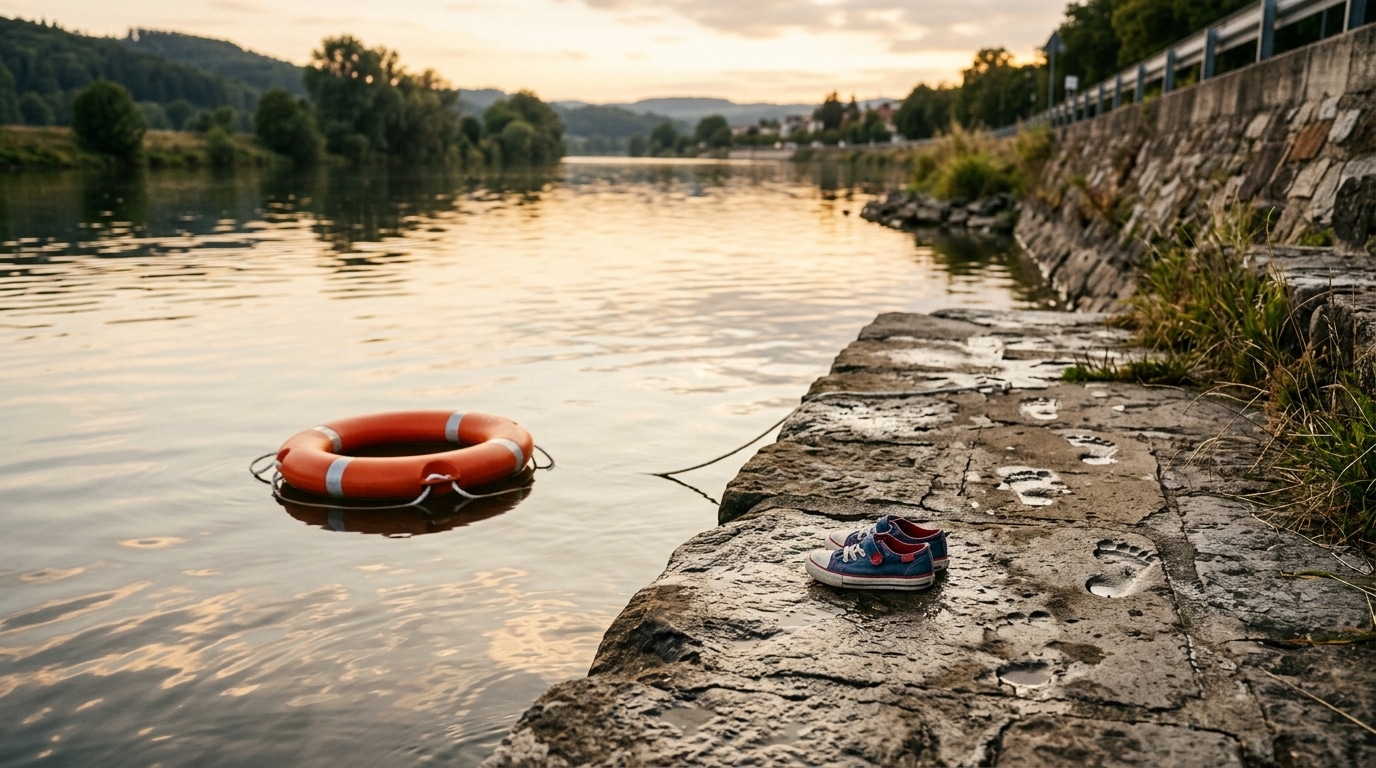 Bouée de sauvetage orange flottant seule sur l'eau