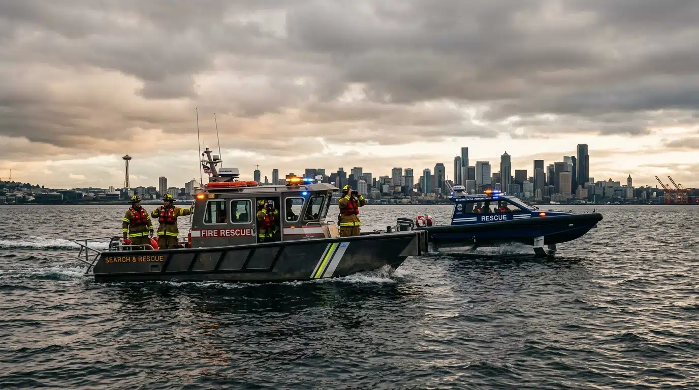 Bateau et hydroglisseur des pompiers en mer