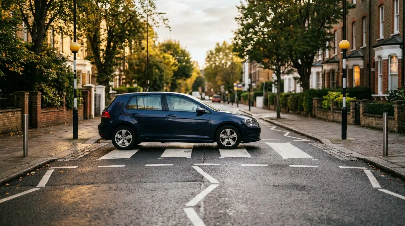 Voiture arrêtée devant un passage piéton urbain