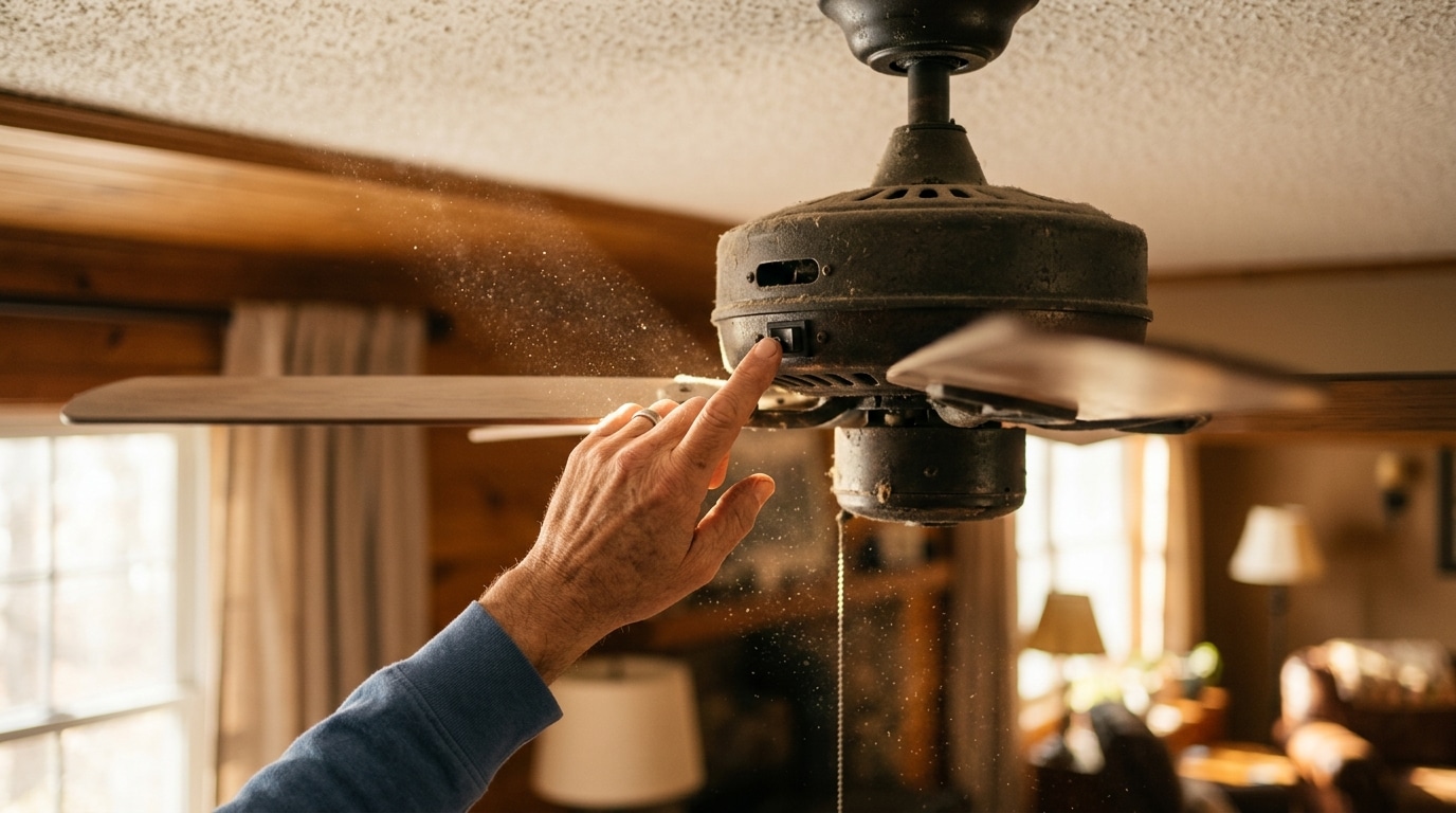 Main réglant l'interrupteur d'un ventilateur de plafond