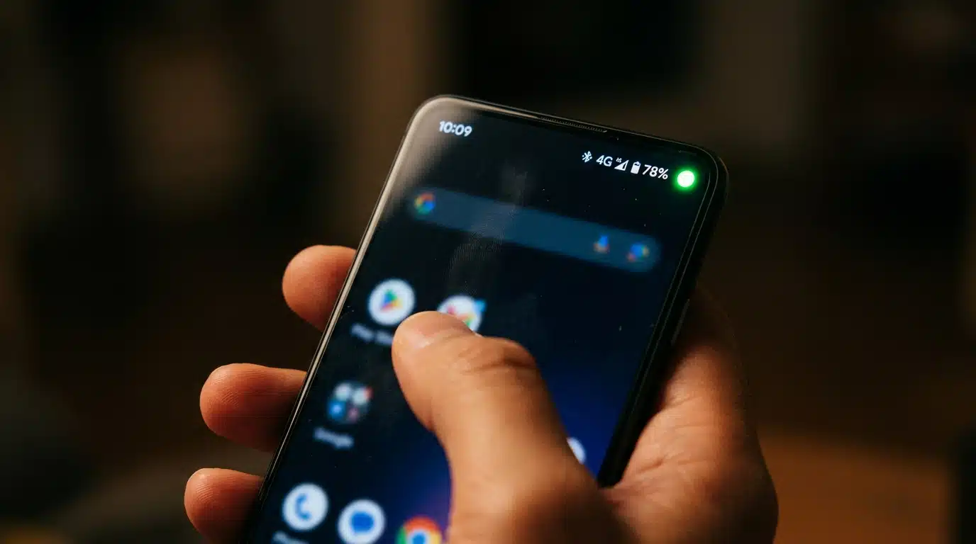Point vert allumé dans la barre d'état Android