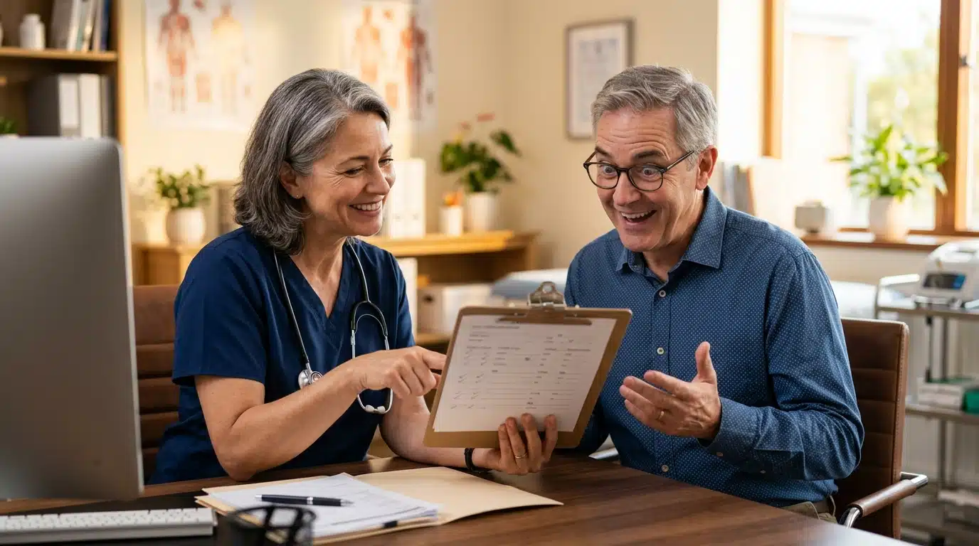 Médecin montrant des résultats d'analyse de sang