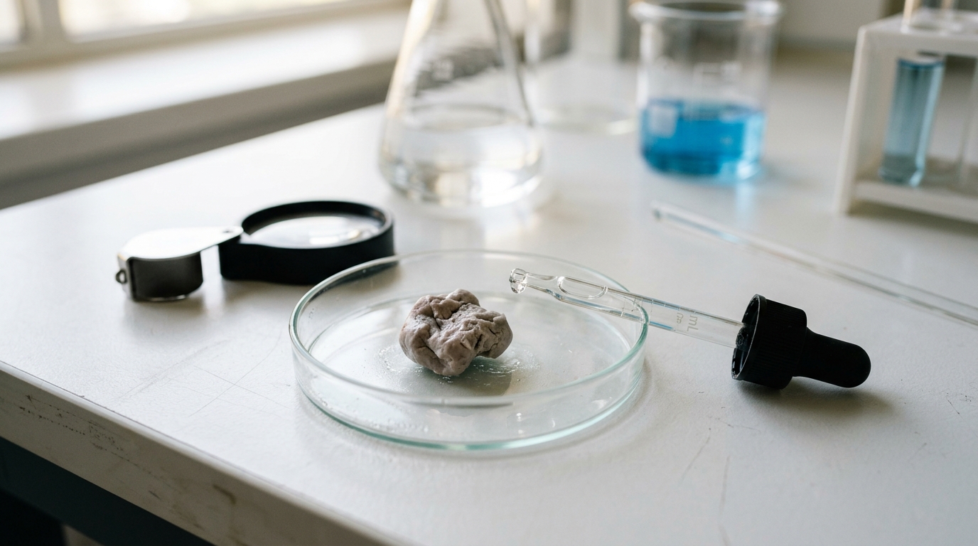 Échantillon de gomme mâchée en laboratoire scientifique