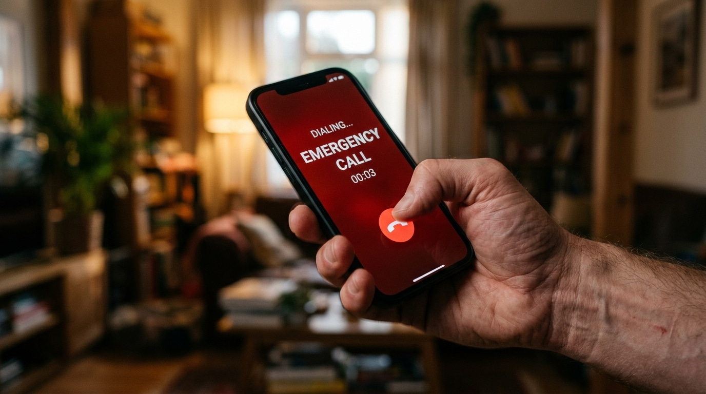 Main composant un numéro d'urgence sur smartphone
