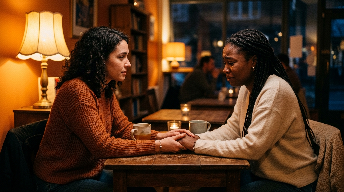 Deux femmes partageant un moment d'empathie et de réconfort