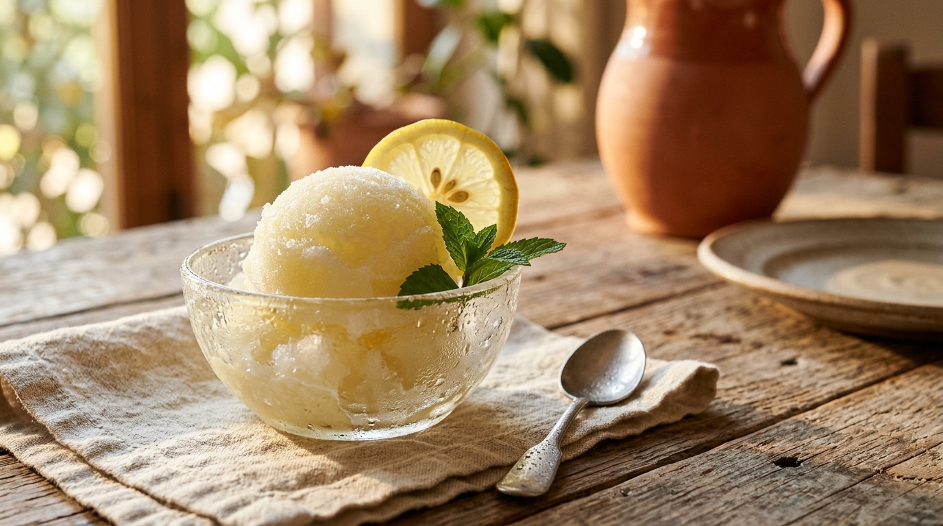 Boule de sorbet citron dans un bol en verre