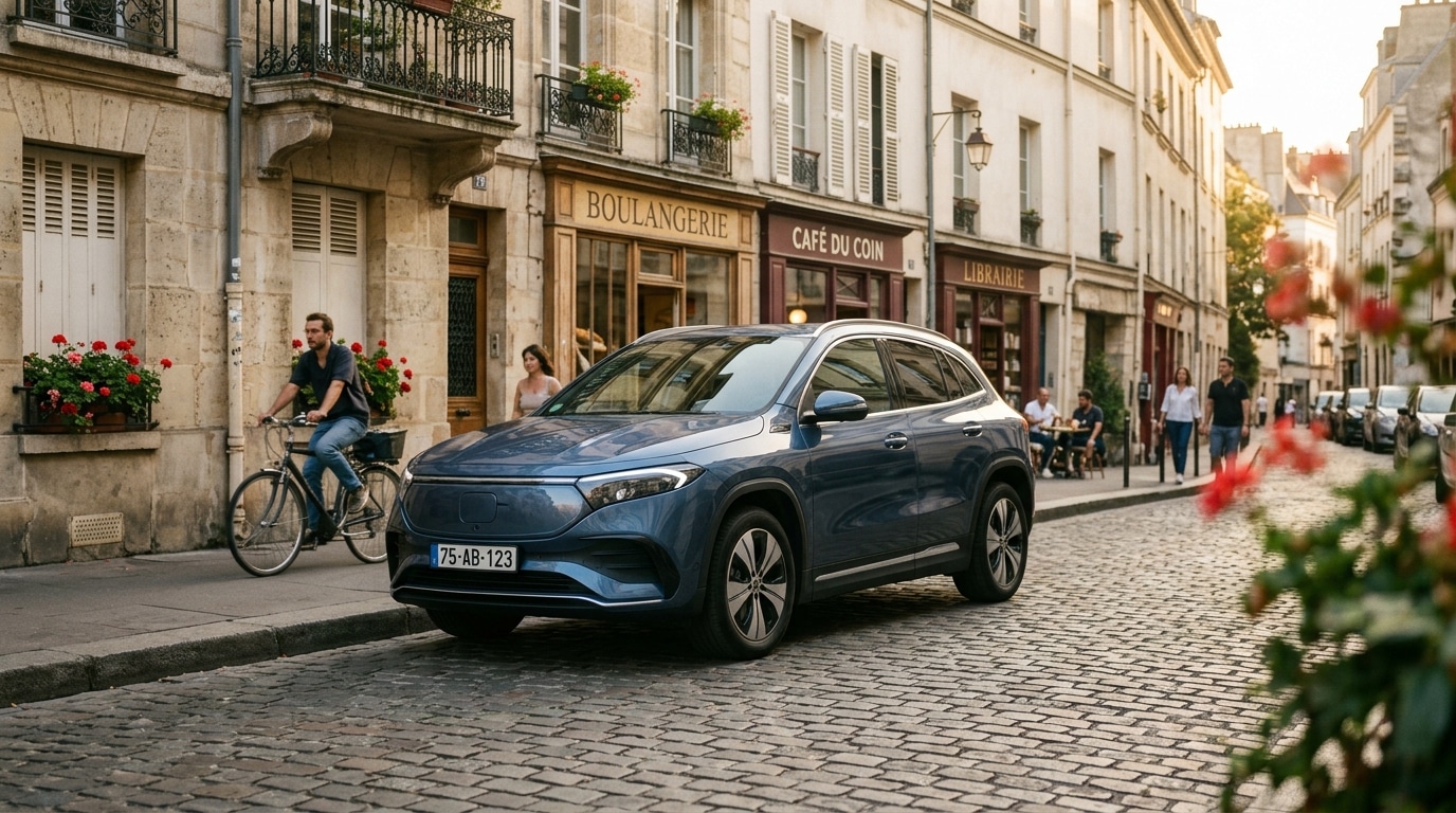 SUV électrique compact garé dans une rue urbaine