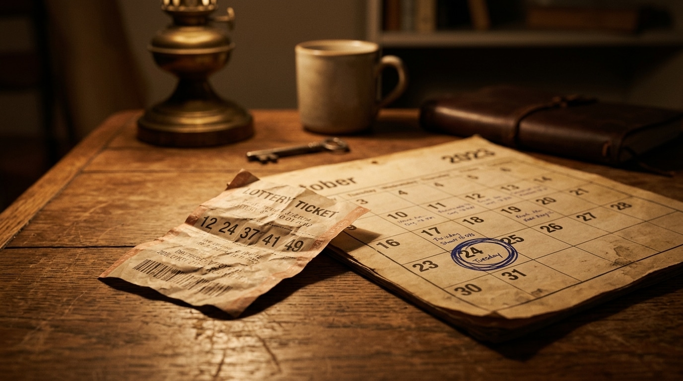 Ticket de loto froissé posé près d'un calendrier