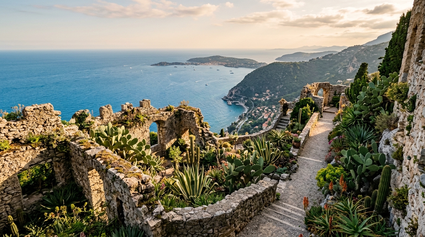 Jardin exotique avec vue panoramique sur la mer