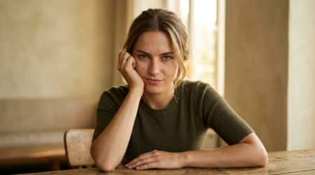 Femme au regard perçant semblant démasquer un mensonge