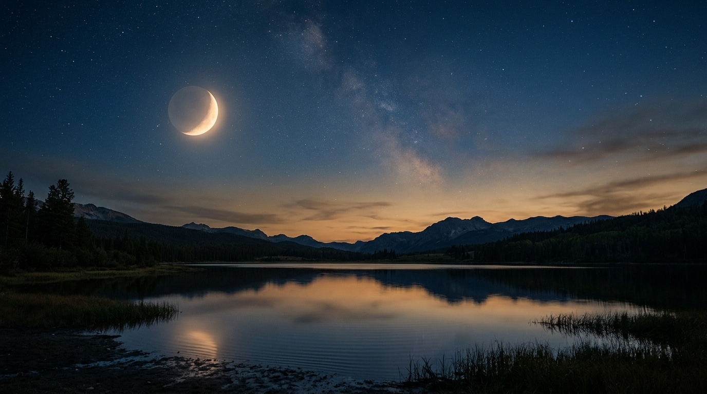 Lune brillante dans un ciel nocturne étoilé