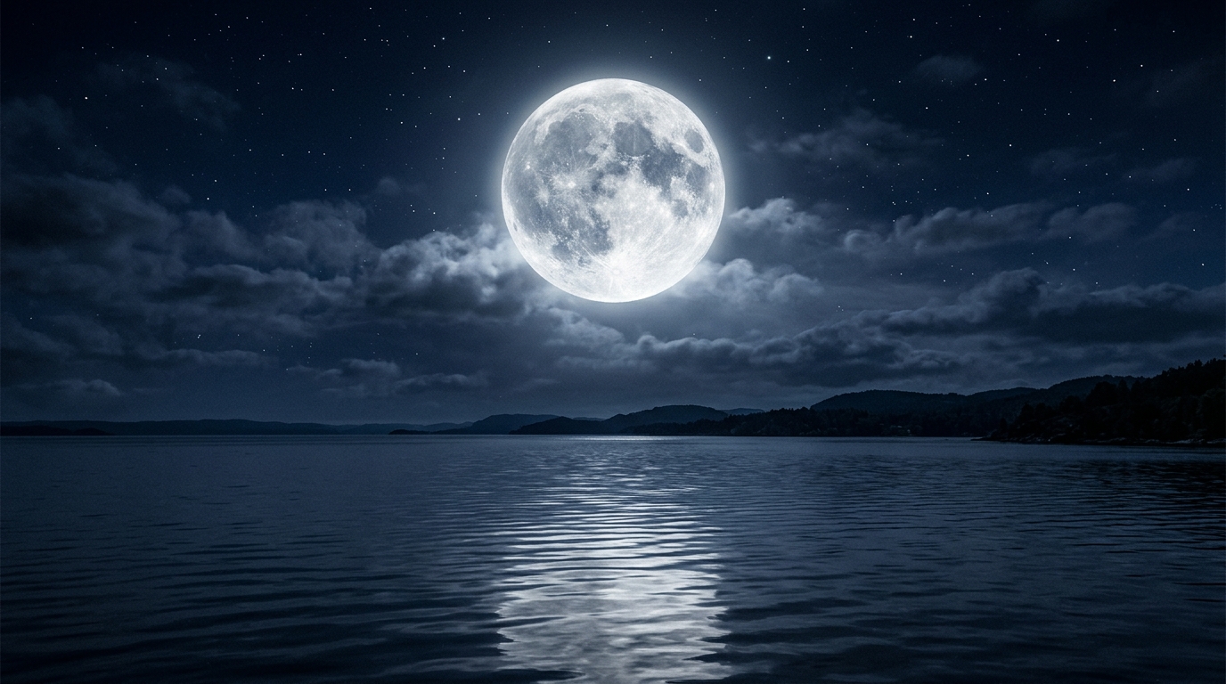 Pleine lune éclatante dans un ciel nocturne étoilé